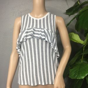 WHO WHAT WEAR Black & White Striped Tank Top Sz XS